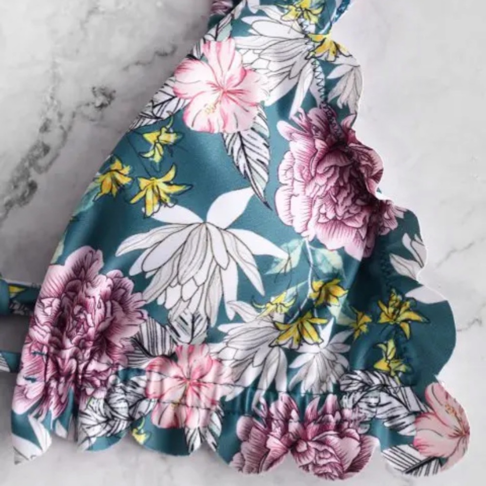 NEW Flower Ruffle High Waisted Bikini Swimsuit | Floral Ruffle Bikini - Picture 5 of 7